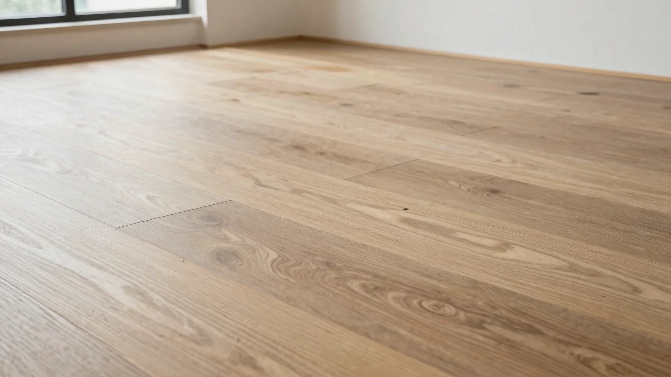 Installed wood parquet floor with visible grain and clean joints,